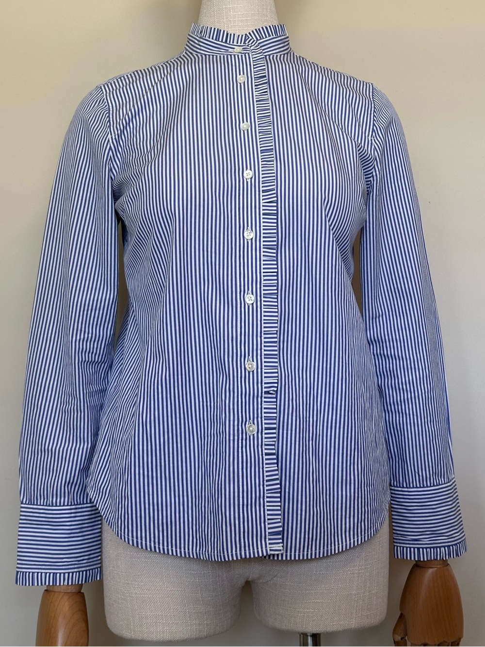 J.Crew Women’s Ruffle Trim Striped Cotton Poplin Button Up Shirt
